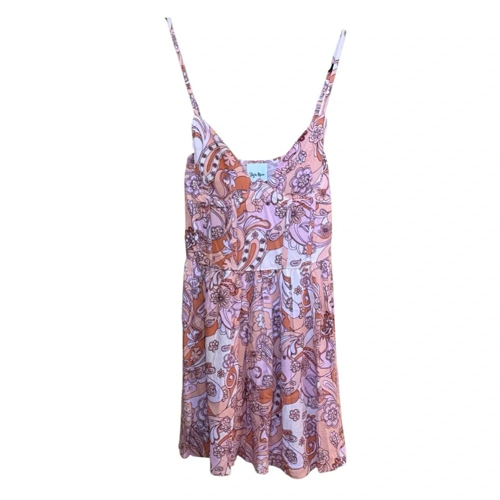 Sky to Moon Floral Paisley Mini Dress Pink Boho Sleeveless L - Picture 2 of 3